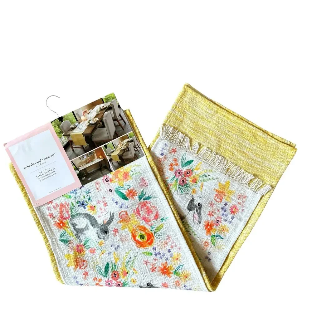 Cupcakes & Cashmere Spring Floral Easter Bunny Rabbit Double Table Runner NEW